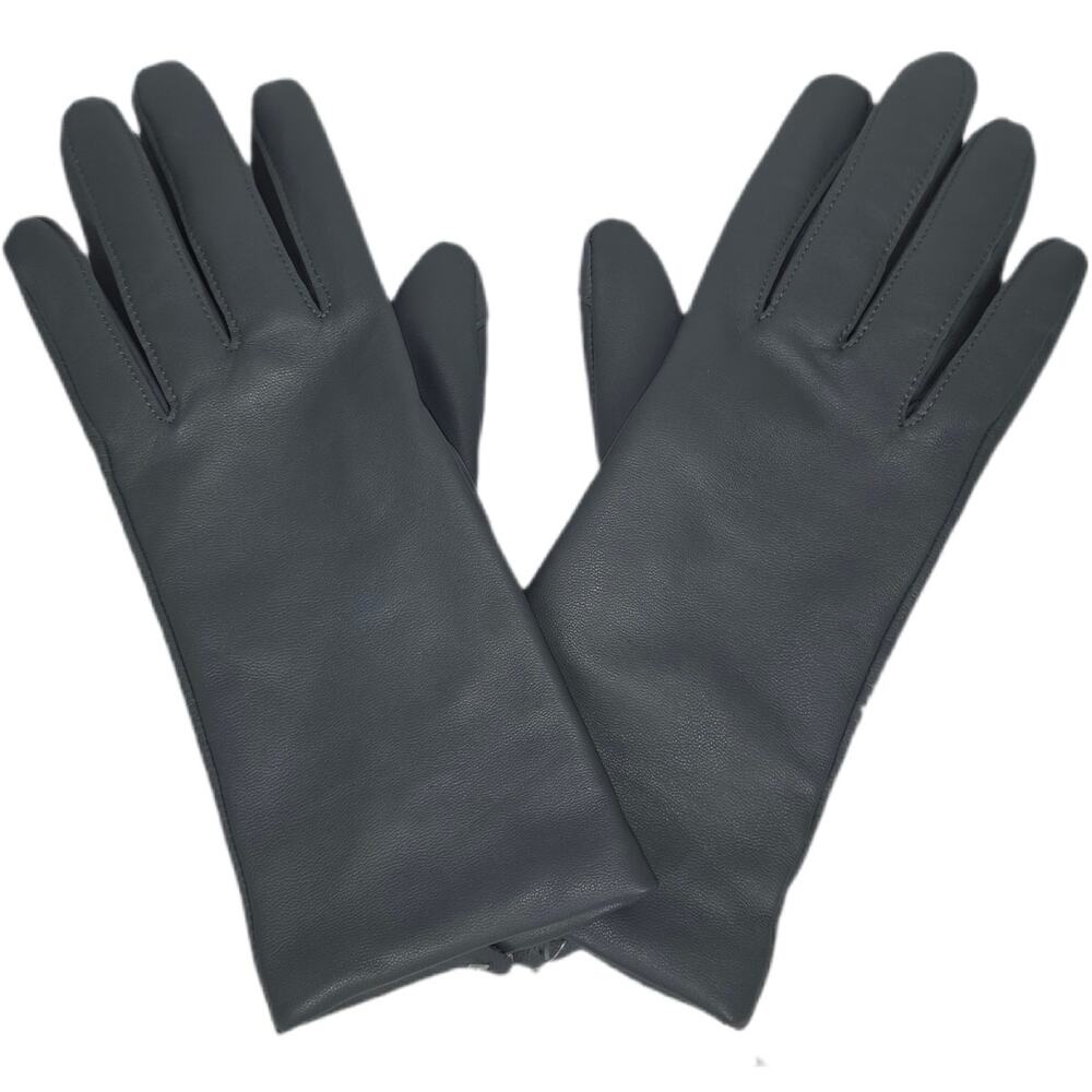 LANDS’ END EZ TOUCH GRAY GENUINE LEATHER GLOVES – WOMEN’S M – CASHMERE LINING